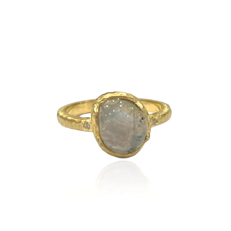 Solitaire Diamond Wedding Rings-GOLD LABRADORITE DALIA RING