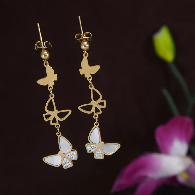 Designer Drop Earrings-Tarohi Jewels Stainless Steel Gold/Silver Plated Butterfly Dangle Earring-STNER 3846