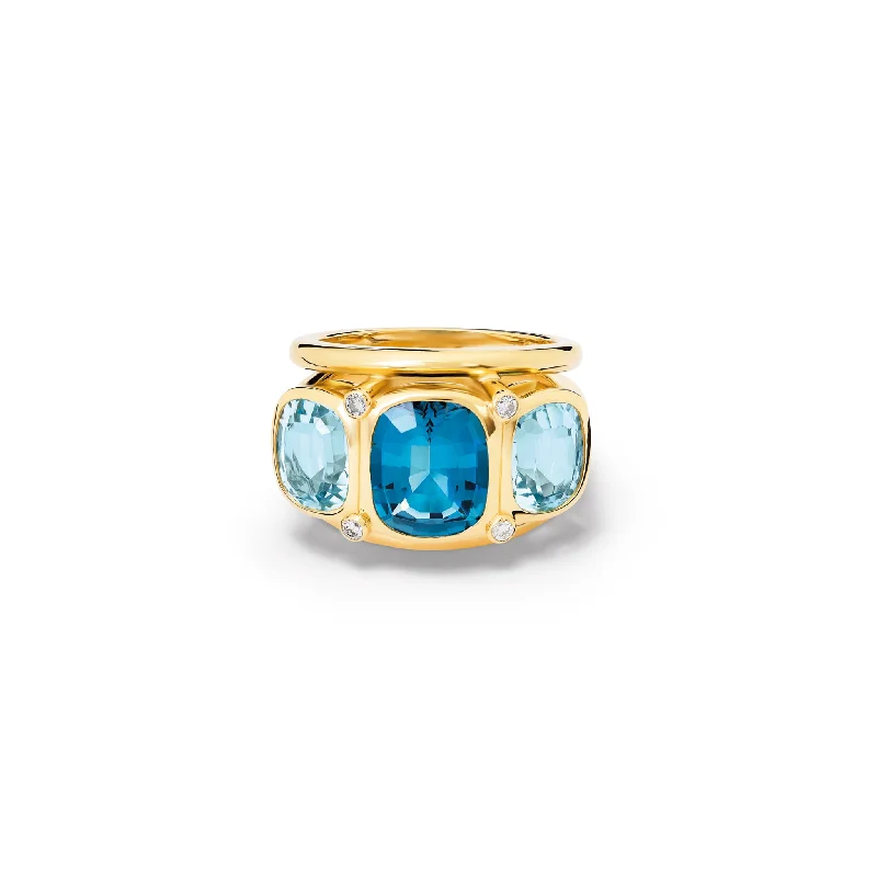 Vintage Platinum Wedding Rings-Ozymandias Ring 18ct Yellow Gold - Blue Topaz & Diamond