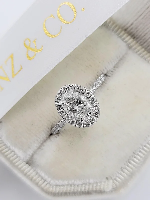 Silver Infinity Rings-1.60 Carats Lab Grown Oval Cut Micropave Halo Side Stones Diamond Engagement Ring