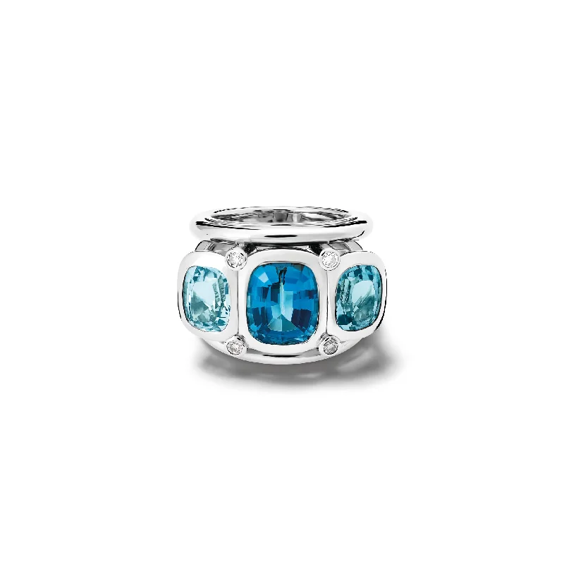 Platinum Wedding Rings for Women-Ozymandias Ring 18ct White Gold - Blue Topaz & Diamond