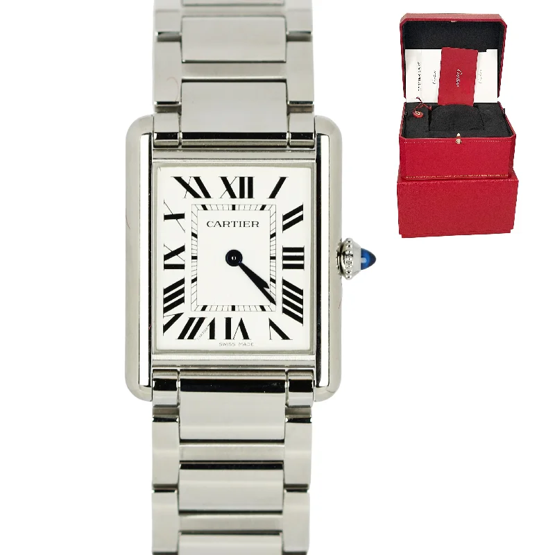 Digital Fitness Watches-NEW Cartier Tank Must Large WSTA0052 Steel Silver Roman Quartz 33.7X25.5mm Watch