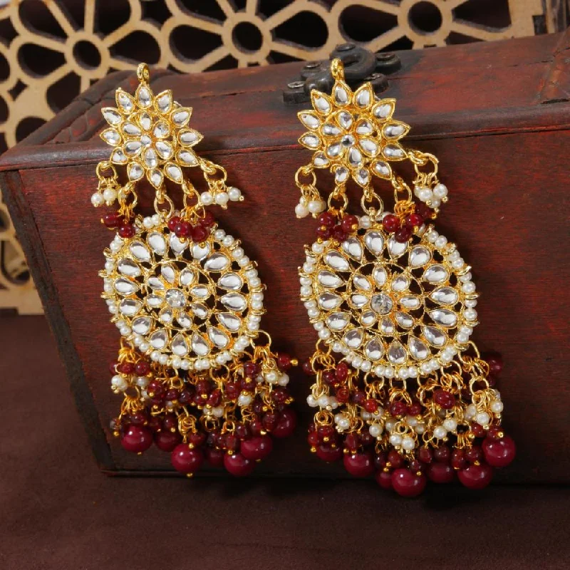 Crystal Stud Earrings-Etnico Gold Plated Intricately Designed Traditional Statement Drop Earrings Glided With Kundans & Pearls (E2883M)