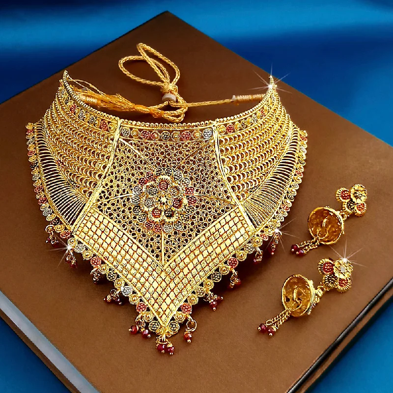 Silver Pendant Necklaces-Kalyani Forming Gold Plated Traditional Designer Necklace & Earring Set