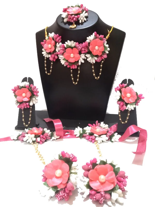 Beautiful Gemstone Necklaces-Kavya's Kreation Flower Necklace Set for Haldi Ceremony / Baby Shower