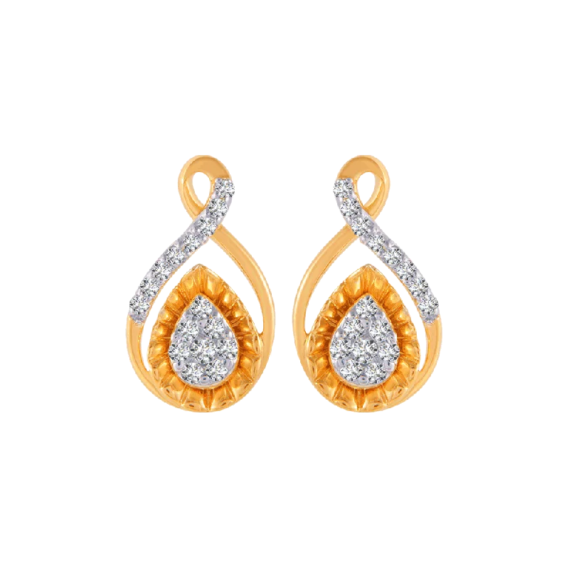 Round Earrings for Women-14KT (585) Yellow Gold And Diamond Stud Earrings For Women