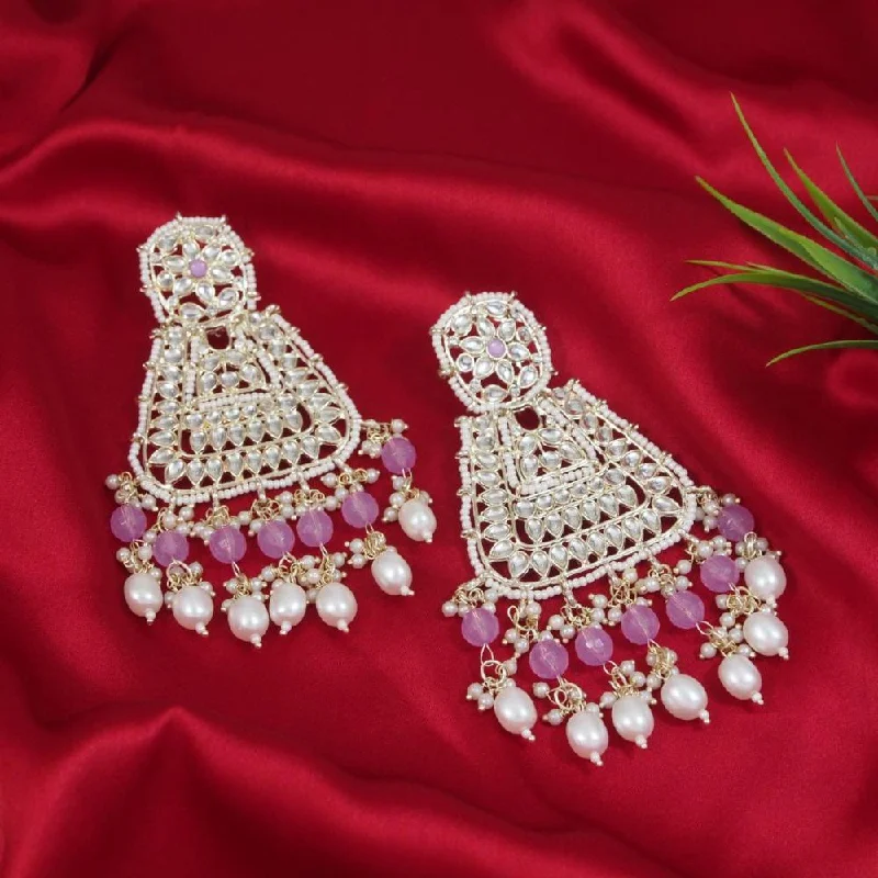 Simple Silver Earrings-Etnico Gold Plated Traditional Kundan & Pearl Drop Dangle Earrings For Women (E2798Pu)