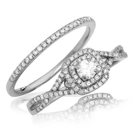 Designer Engagement Rings-14KW 0.55CTW DIAMOND BRIDAL SET - DOUBLE SQUARE