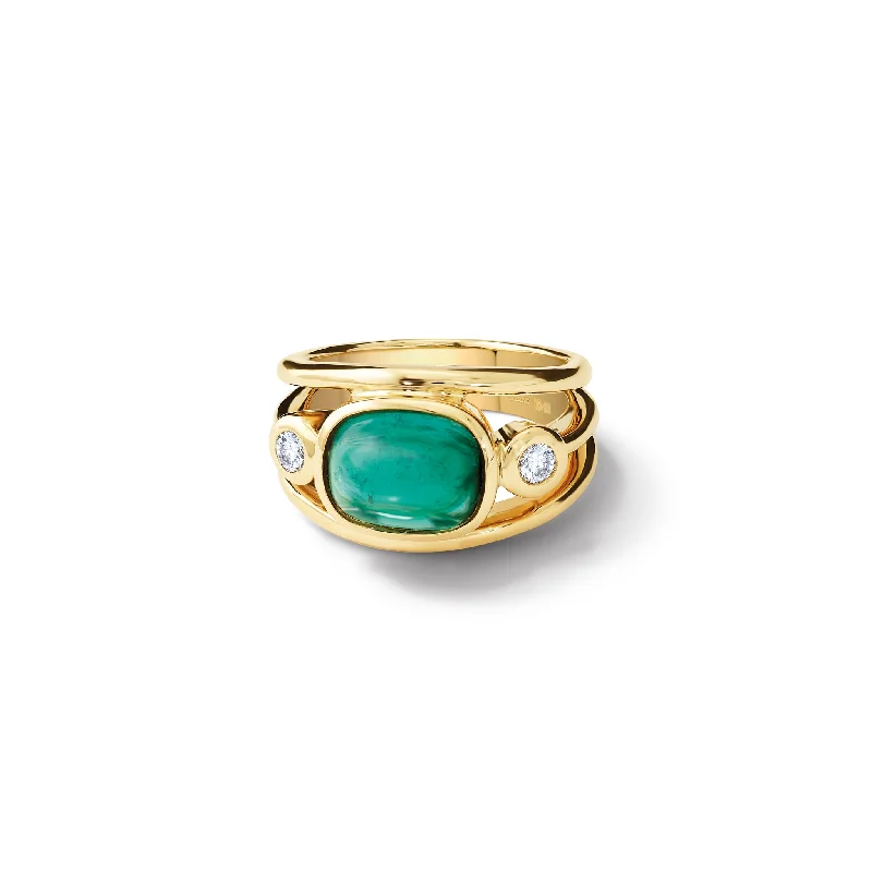 Classic Gemstone Engagement Rings-Aeneus Ring 18ct Yellow Gold - Cabochon Green Tourmaline & Diamond