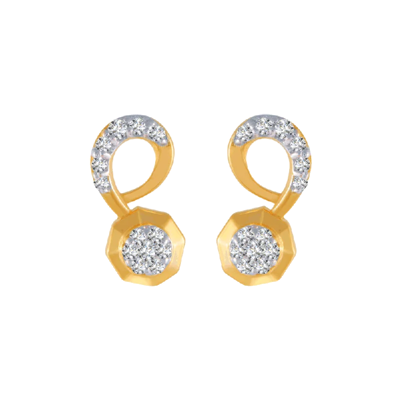 Beautiful Crystal Earrings-14KT (585) Yellow Gold And Diamond Stud Earrings For Women