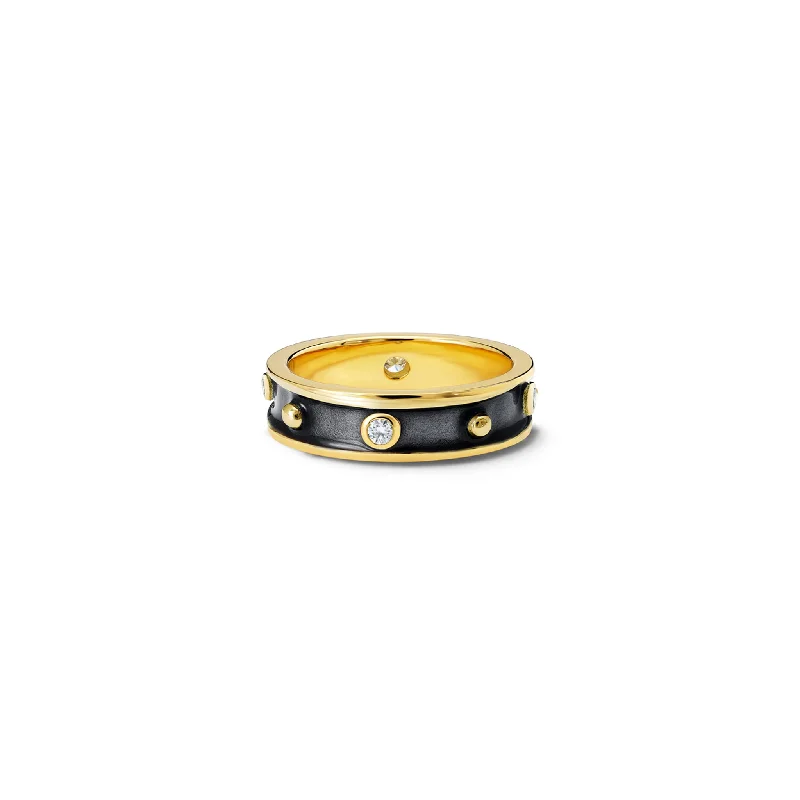 Custom Heart-Shaped Rings-Decimus Ring 18ct Yellow Gold - Black Enamel & Diamond