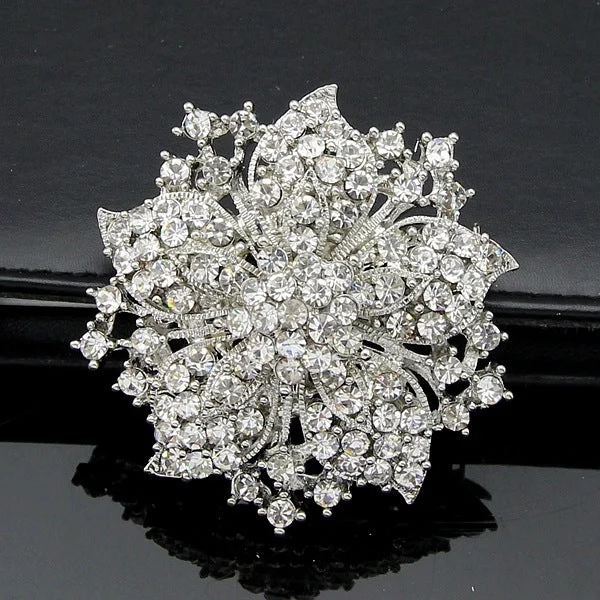 Minimalist Silver Brooch-Rhinestone Flower Brooch Gold or Silver BR-772