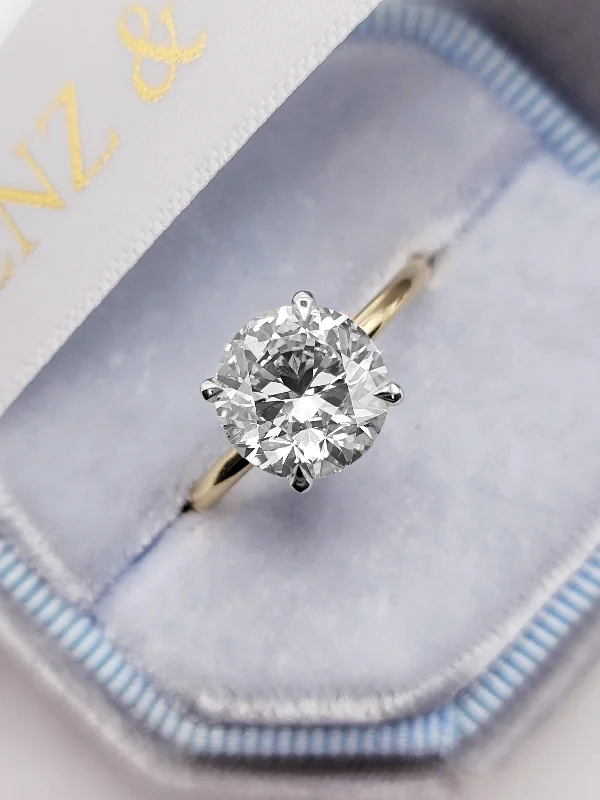 Birthstone Diamond Rings-2.71 Carats Lab Grown Round Brilliant Cut Two Tone Solitaire Hidden Halo Diamond Engagement Ring