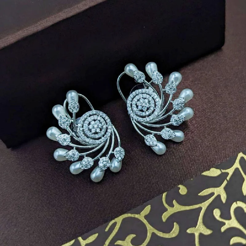 Retro Style Earrings-Aamrapali Silver Plated Austrain Stone And Pearls Stud Earrings