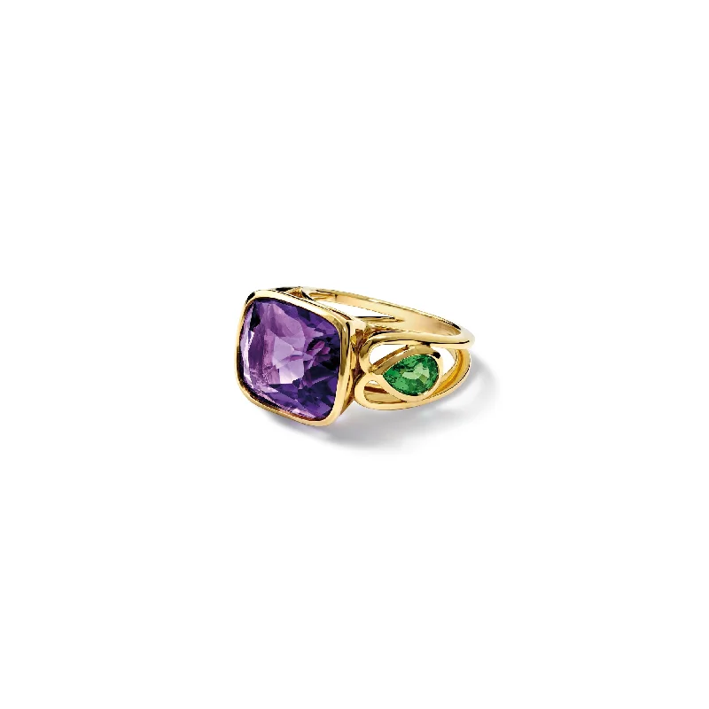 Birthstone Rings for Women-Rosario Gagliardi Ring 18ct Yellow Gold - Amethyst & Garnet