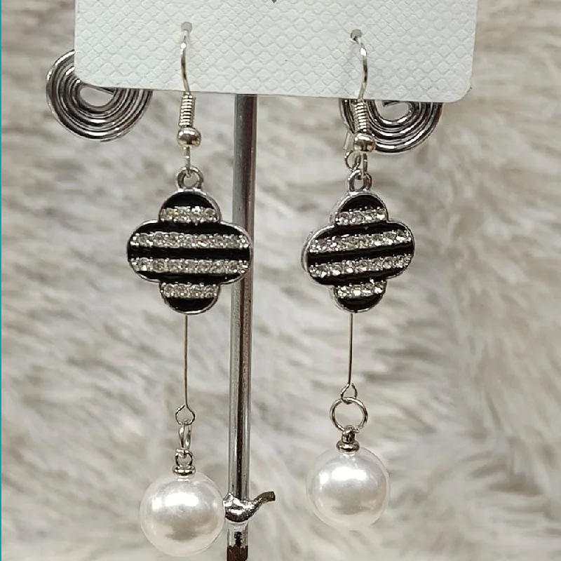 Heart Shaped Earrings-Diyu Dhyu Silver Plated Austrian Stone Dangler Earrings