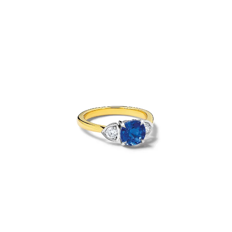 Minimalist Promise Rings-Katie Round Engagement Ring 18ct White & Yellow Gold - Sapphire & Diamond