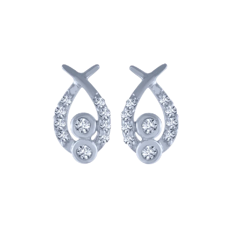 Round Earrings for Women-14KT (585) White Gold And Diamond Stud Earrings For Women