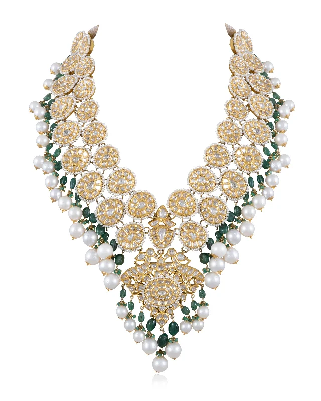 Fashionable Layered Necklaces-Roshni Jadau Polki Long Necklace