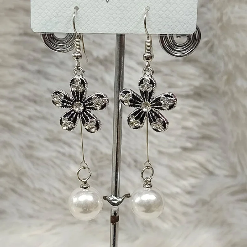 Multi-Layered Earrings-Diyu Dhyu Silver Plated Austrian Stone Dangler Earrings