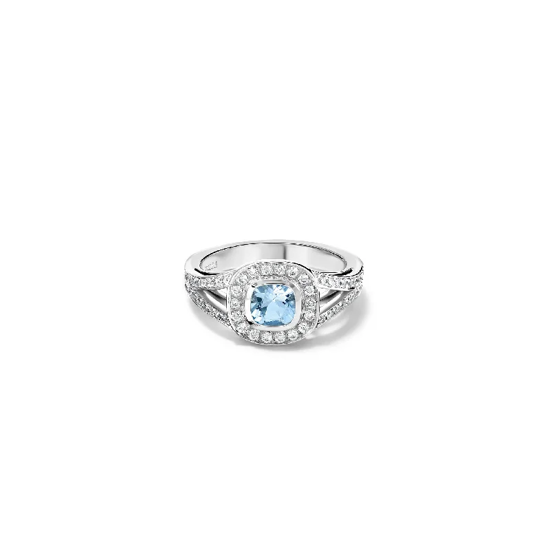 Bold Statement Rings-Iola Ring 18ct White Gold - Aquamarine & Diamond