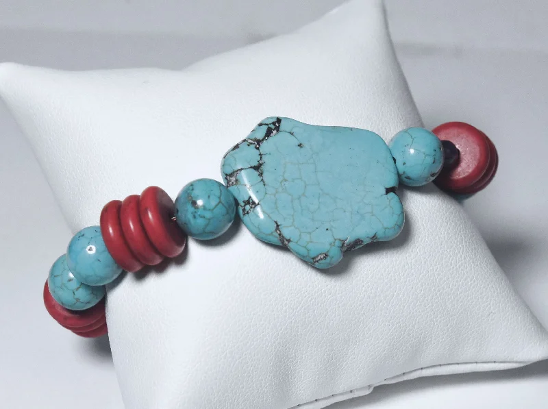 Elegant Multi-Strand Bracelets-Turquoise Beaded Stretch Bracelet