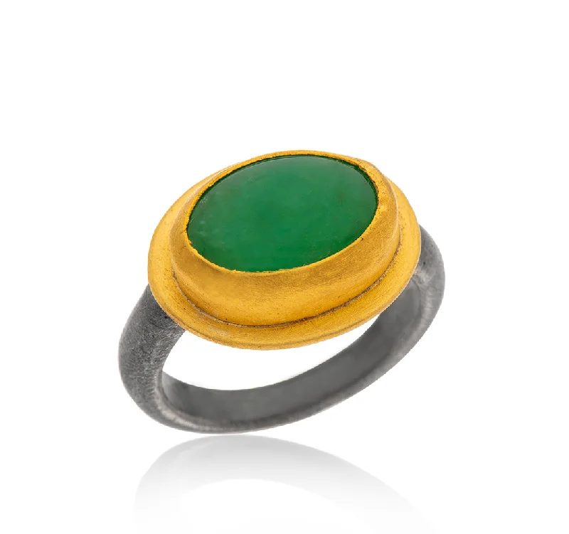 Unique Gemstone Rings-Nava Zahavi Yellow Gold Chrysoprase Planet Ring