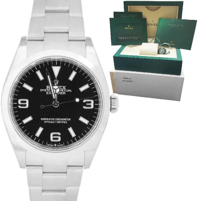 Waterproof Fitness Watches-2021 Rolex Explorer I Black 36mm Stainless Steel Oyster Watch 124270 BOX PAPERS