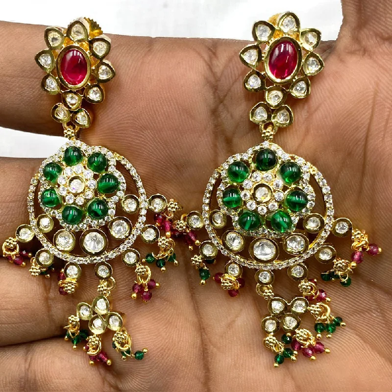 Gemstone Stud Earrings-Royal Kundan Jewellery Gold Plated Kundan Stone And Pearls Dangler Earrings