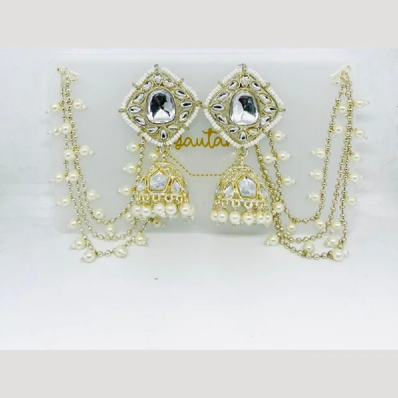 Abstract Earrings for Women-Manisha Jewellery Gold Plated Kundan Stone And Pearls Jhumki Earrings