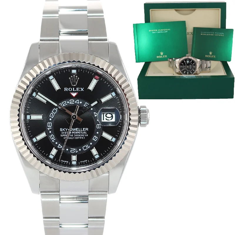 Custom Watches for Anniversary Gifts-Rolex Sky-Dweller Steel White Gold Fluted Bezel 326934 42mm Black Watch Box