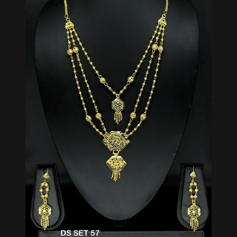 Silver Heart Pendant Necklaces-Mahavir Forming Look Gold Plated beautiful Multi Layer Necklace Set  - DS SET 57