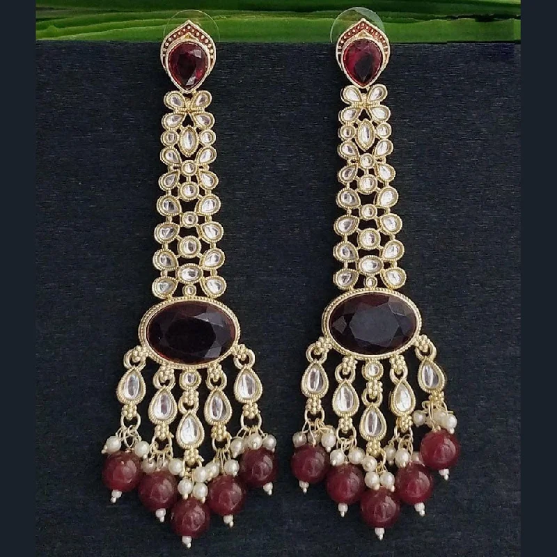 Colorful Beaded Earrings-JCM Gold Plated Kundan Stone And Pearls Dangler Earrings