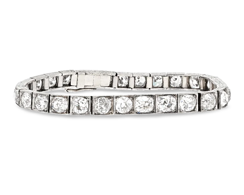 Gold and Leather Bracelets-Art Deco Diamond Line Bracelet