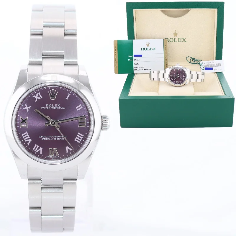 Classic Silver Watches with Leather Strap-2016 Rolex Oyster Perpetual Steel Ladies 31mm Red Grape 177200 Watch Box