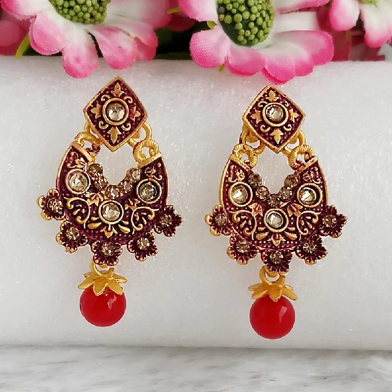 Silver Tassel Earrings-Woma Gold Plated Maroon Dangler Meenakari Earrings - 1318058D