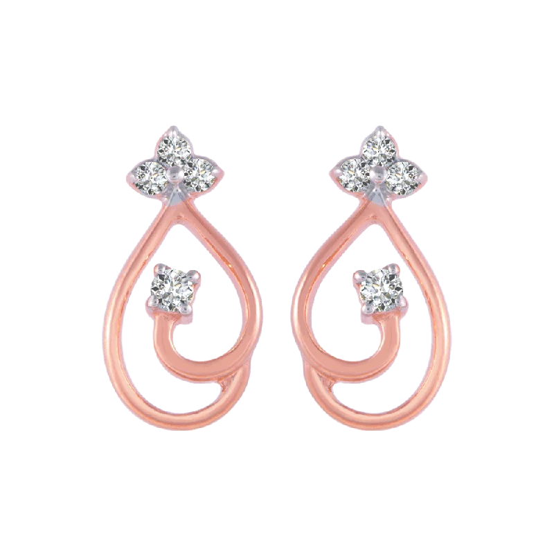 Custom Gemstone Earrings-14KT (585) Rose Gold And Diamond Stud Earrings For Women