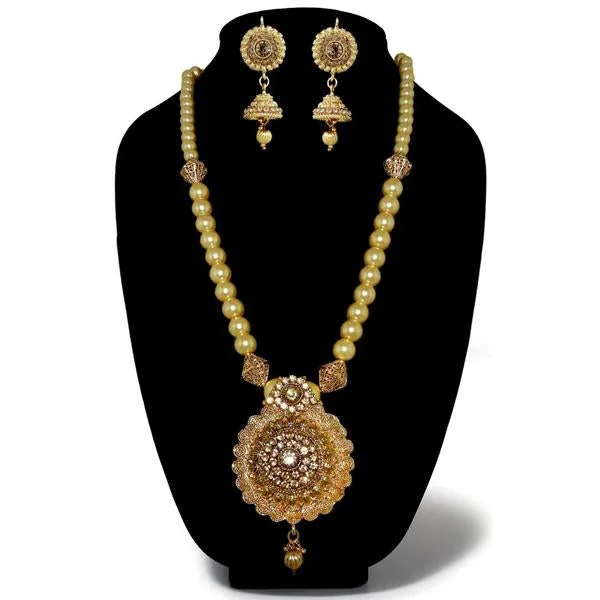 Trendy Charm Necklaces-Kriaa Austrian Stone Gold Plated Pearl Necklace Set