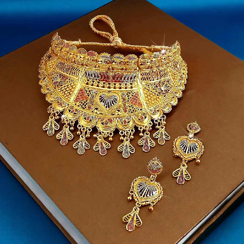 Elegant Bridal Necklaces-Kalyani Forming Gold Plated Traditional Designer Necklace & Earring Set