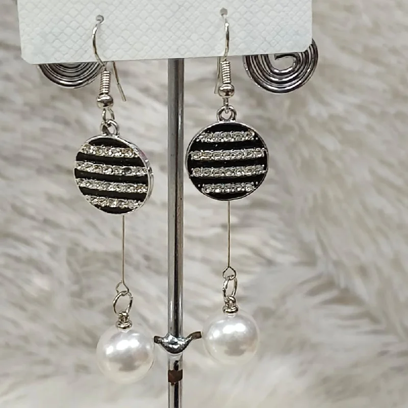 Bridal Earrings for Bridesmaids-Diyu Dhyu Silver Plated Austrian Stone Dangler Earrings