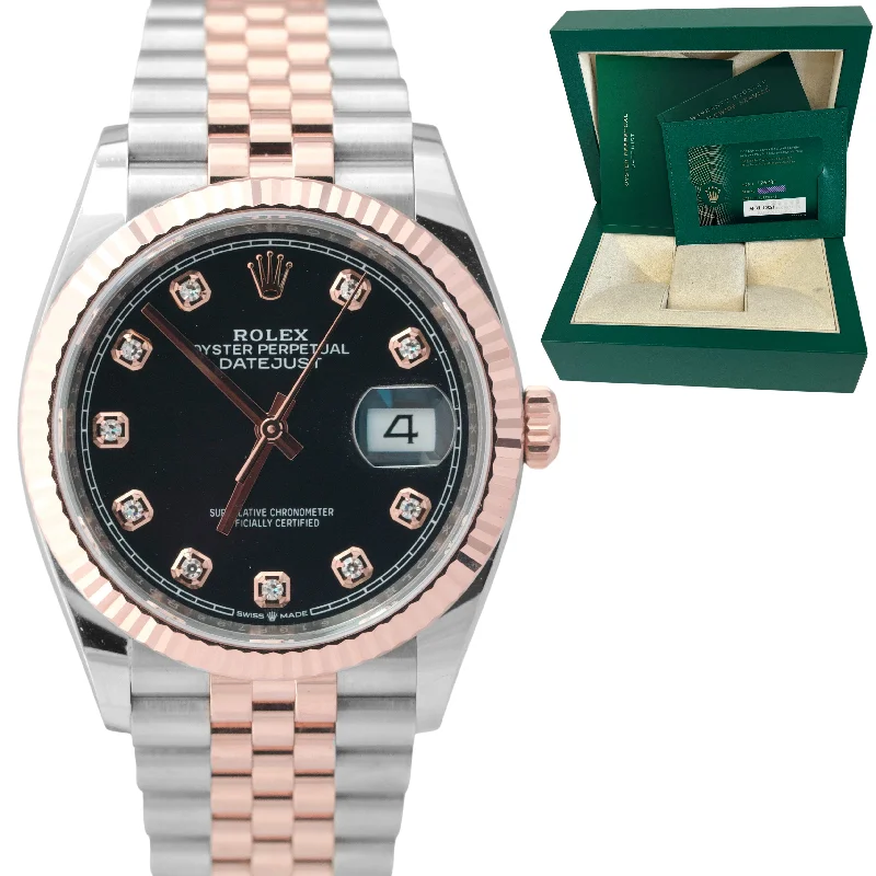 Personalized Watch Gifts-2021 Rolex DateJust 36 Black Diamond Rose Gold 18K Two-Tone 36mm 126231 B+P