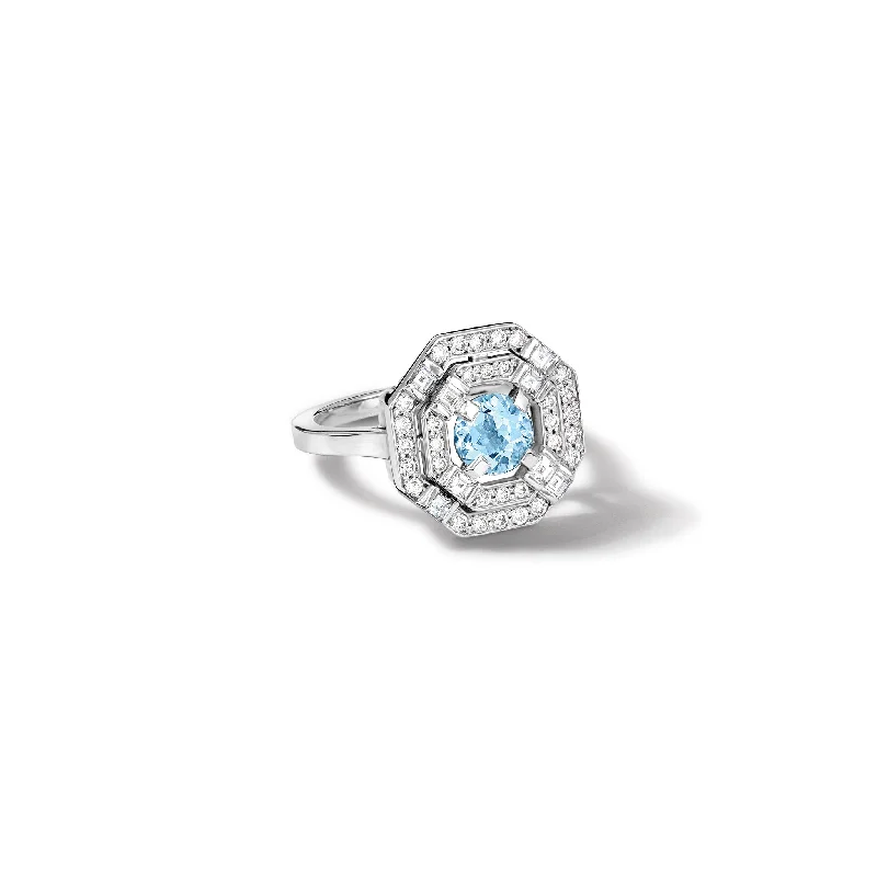 Customizable Wedding Bands-Heloise Engagement Ring 18ct White Gold - Aquamarine & Diamond