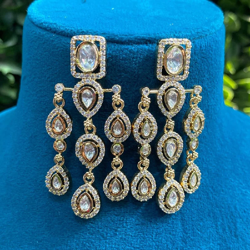 Unique Earrings for Gifts-Amoliya Jewels Gold Plated Polki Kundan Dangler Earrings