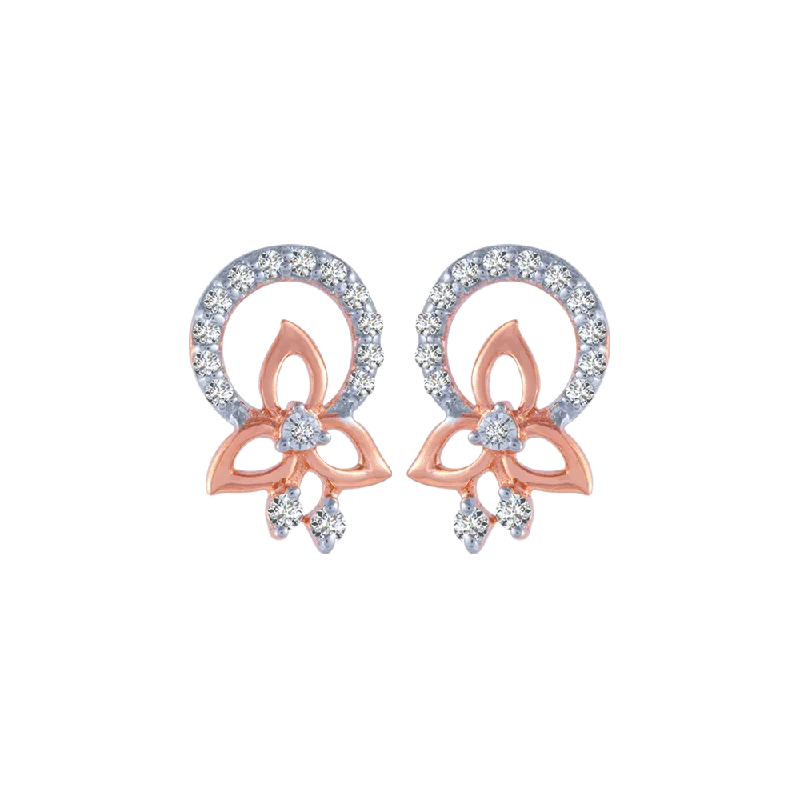 Cute Butterfly Earrings-14KT (585) Rose Gold And Diamond Stud Earrings For Women