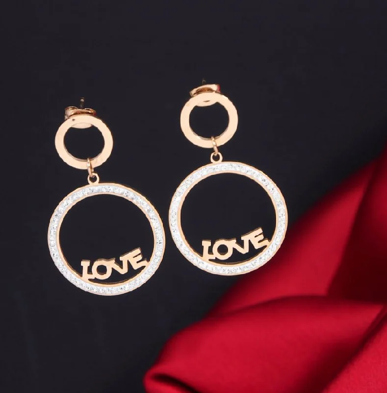 Sparkling Crystal Earrings-Tarohi JewelsStainless Steel Rosegold Plated Hoops with 'LOVE' written Earring-STNER 2704