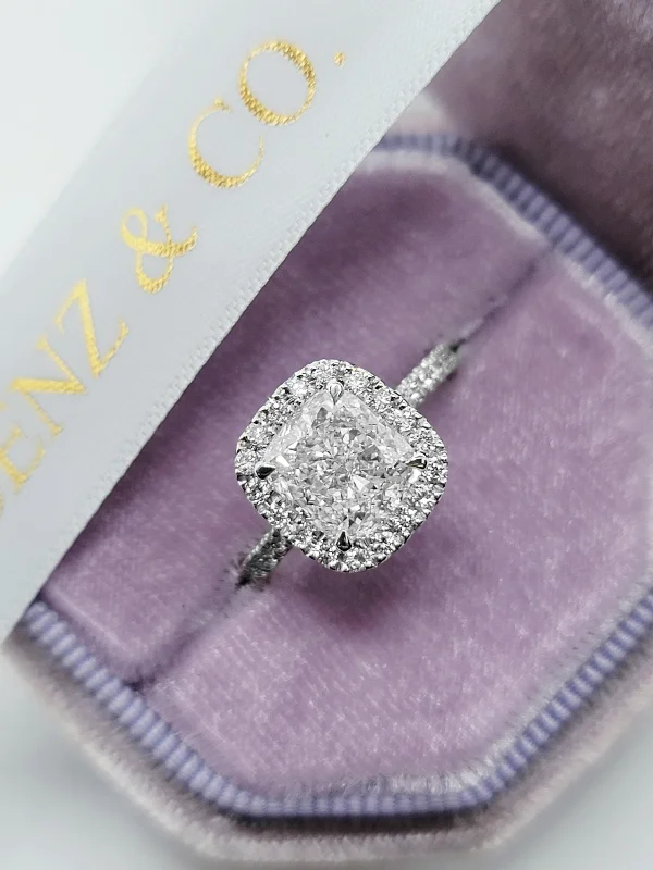 Luxury Diamond Rings-2.68 Carats Lab Grown Cushion Cut Micropaved Halo Side Stones Diamond Engagement Ring