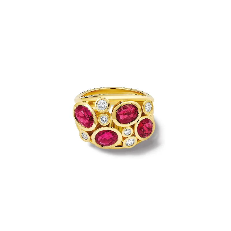 Fashion Rings for Women-Multi Aeneus Ring 18ct Yellow Gold - Ruby & Diamond