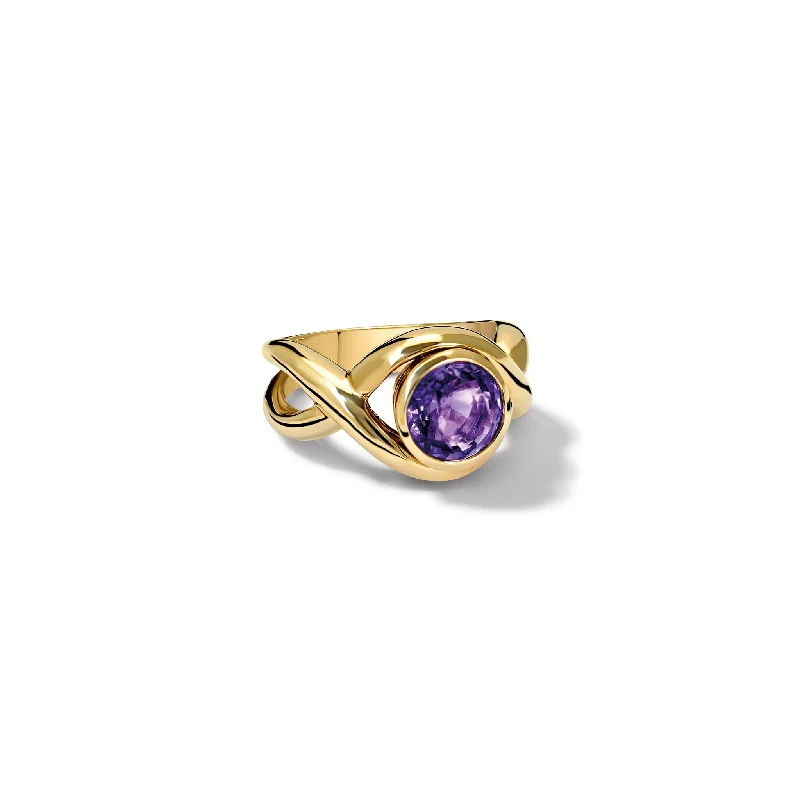 Sterling Silver Rings for Women-Severine Small Ring Yellow Gold - Amethyst