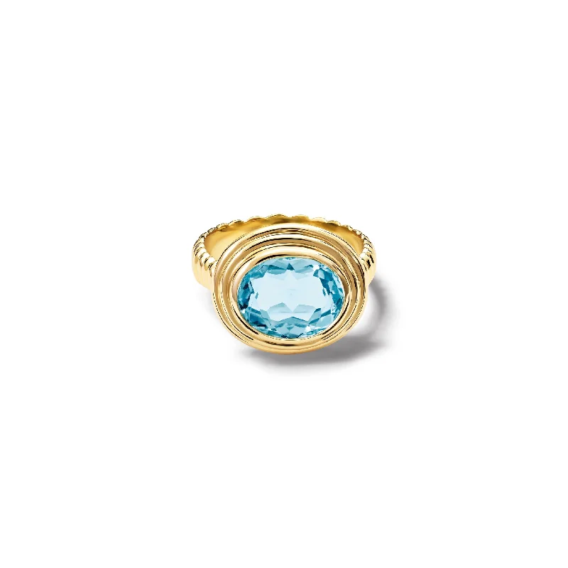 Birthstone Stackable Rings-Whirlpool II Ring Yellow Gold - Blue Topaz