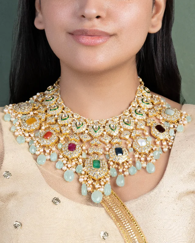 Classic Gold Pendant Necklaces-Harika Polki Necklace